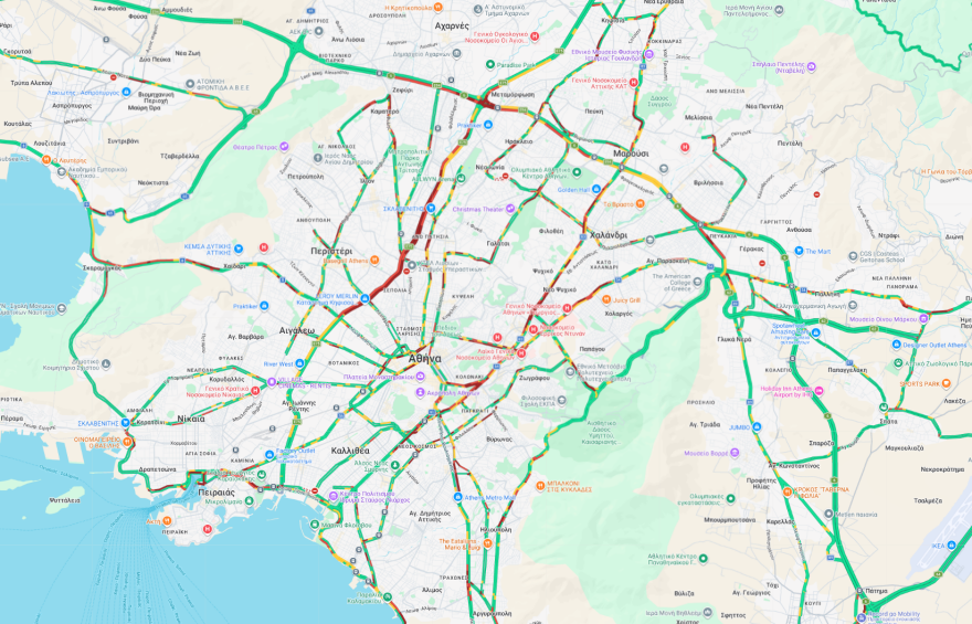 Live η κίνηση στους δρόμους: Μεγάλο μποτιλιάρισμα και στα δύο ρεύματα του Κηφισού, 20λεπτες καθυστερήσεις και στην Αττική Οδό